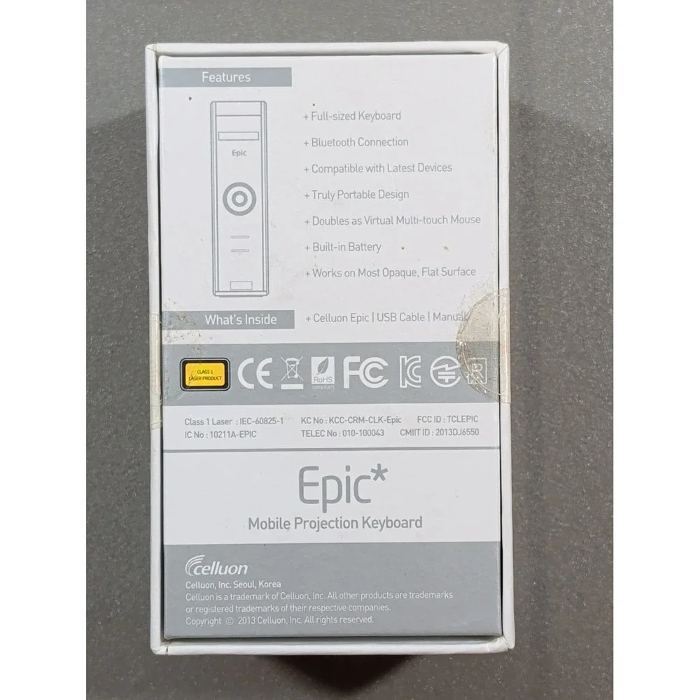 Celluon Epic Mobile Projection Keyboard Silver Bluetooth Virtual QWERTY Layout